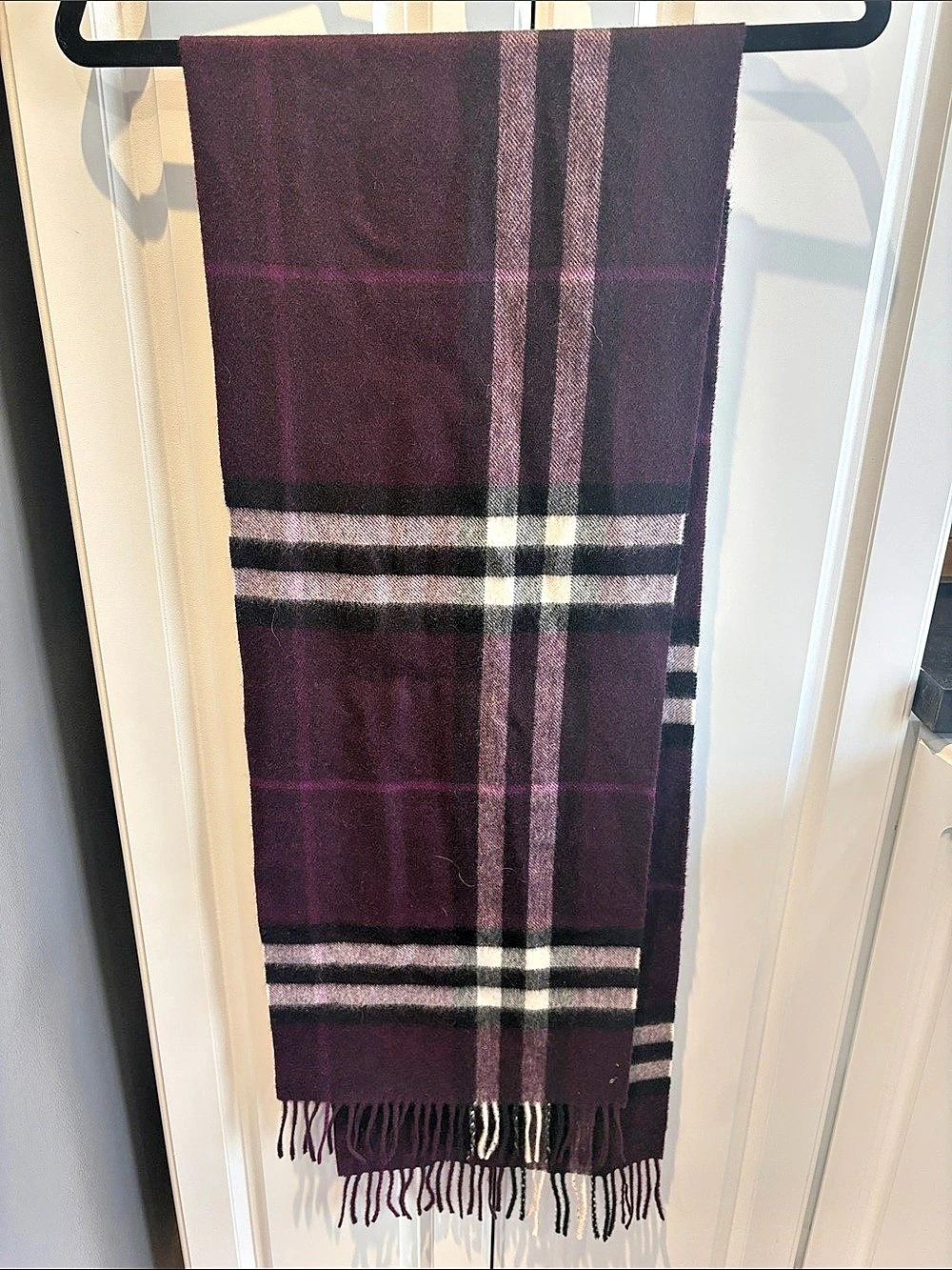Burberry Check Cashmere Scarf in Purple & Black